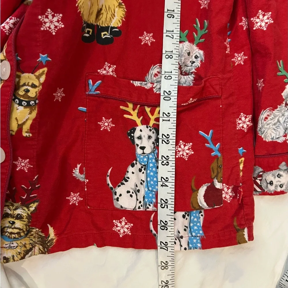 NICK & NORA VINTAGE Reindeer Dog Red Pajama‎ Top Cotton Flannel L